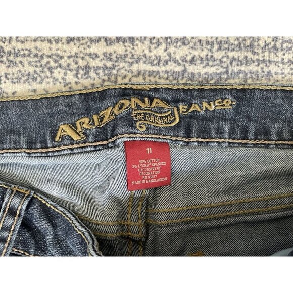 Arizona Jean Co Low Rise Denim Shorts Juniors 11 Dark Wash Cuffed Stretch - Picture 3 of 4